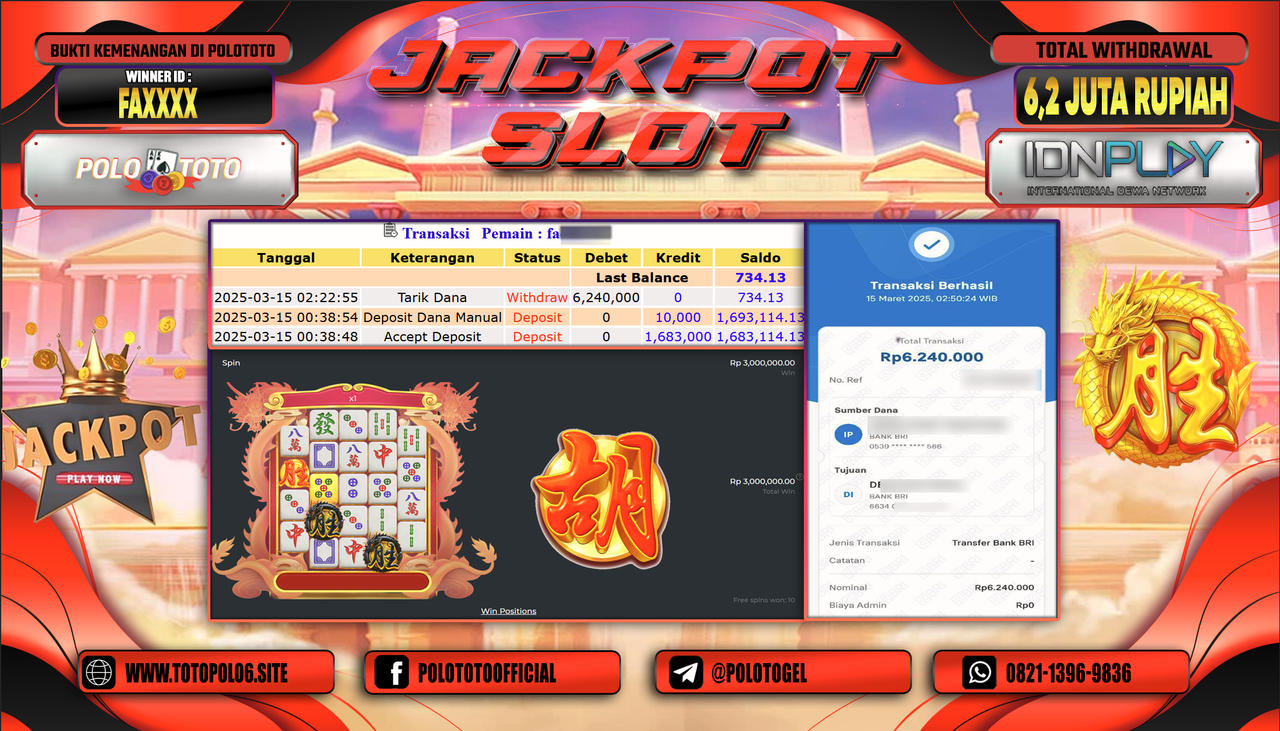 POLOTOTO JACKPOT SLOT MAHJONG WINS BLACK SCATTER 3 Rp.6.240.000,-