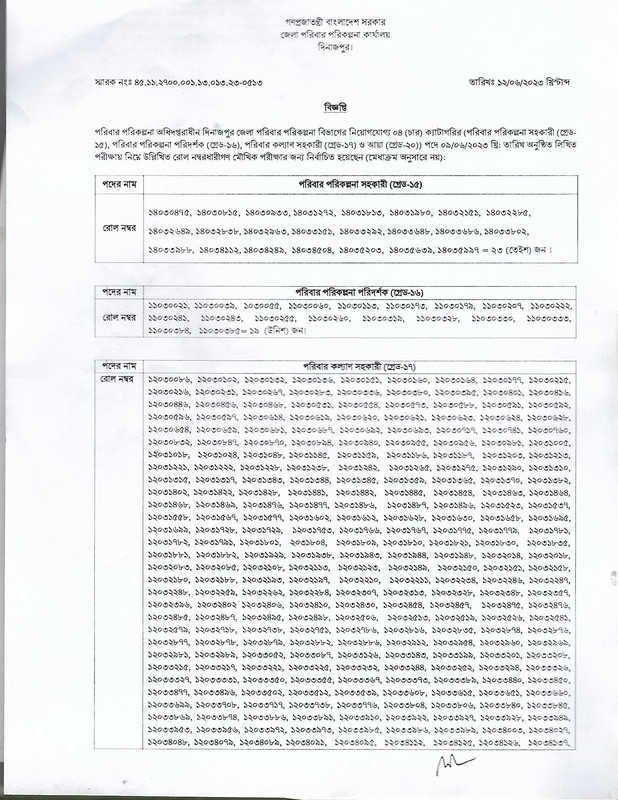 District Family Planning Office Dinajpur Exam Result and Viva Date 2023