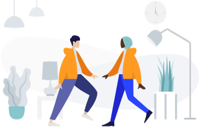 Illustration of two people collaborating on a project