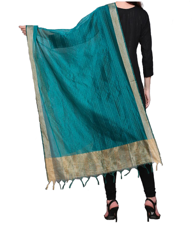 Chanderi Dupatta Gold Toned Striped with Zari Veil Stole Neck Scarf For Women's - Picture 35 of 46