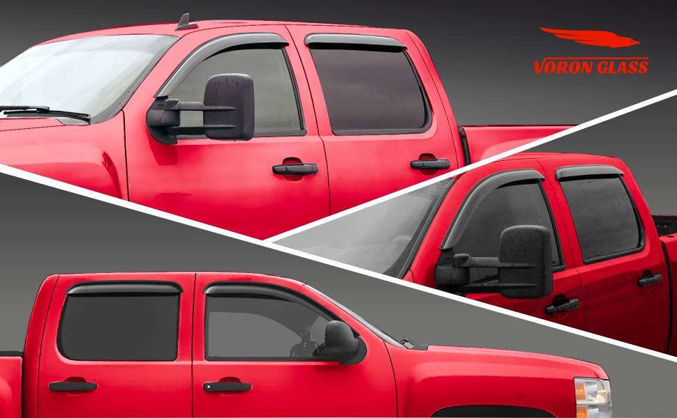 Rain Guards 4-Piece Sun Rain Visors & Wind Guards For 2007-2013 Chevy Silverado Crew Cab - In-Channel Black Polycarbonate Motorcycle Rain Wear - Foto 4