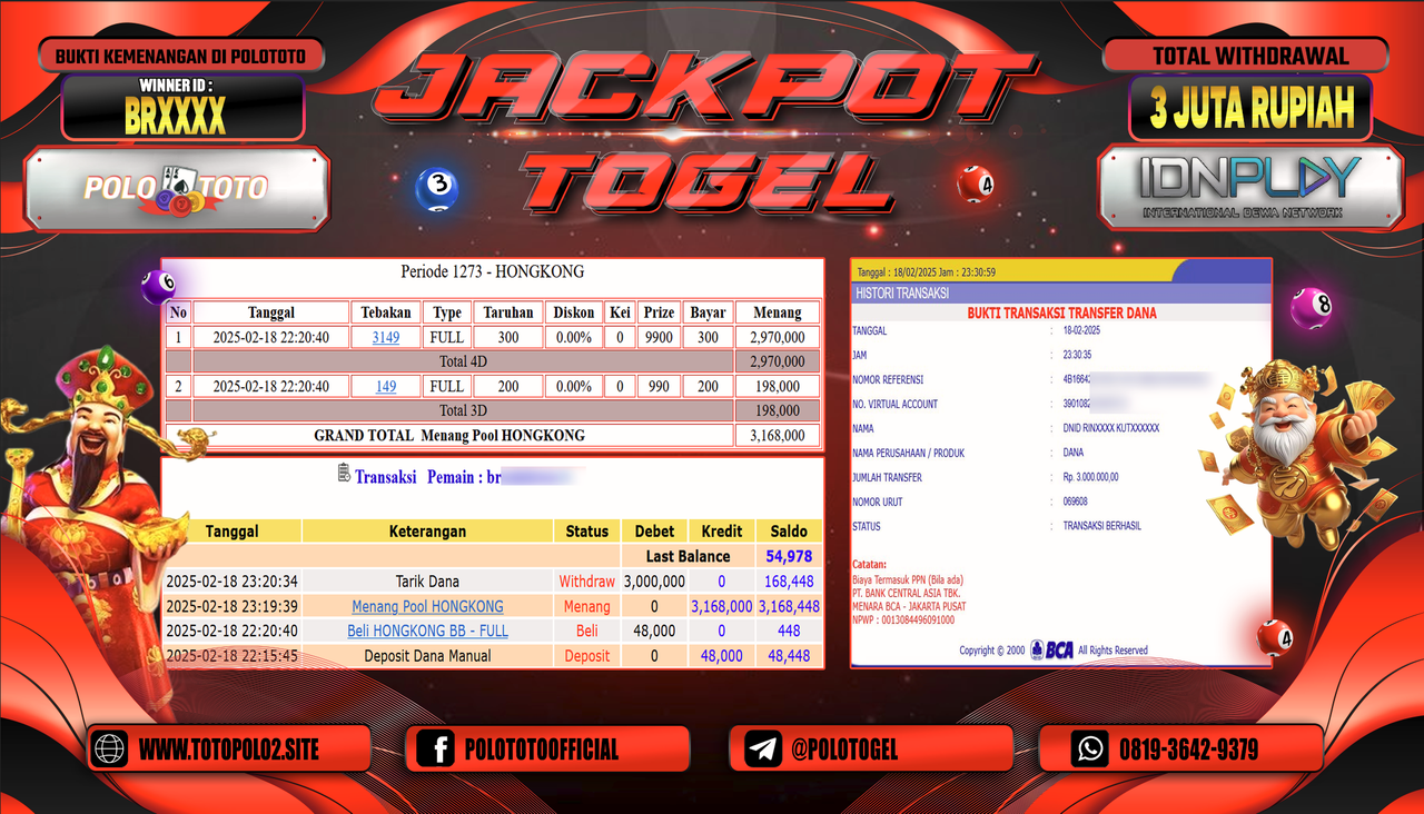 POLOTOTO JACKPOT TOGEL PASARAN HONGKONG Rp.3.000.000,-