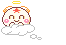 A little angel blob flying and dancing on a cloud
