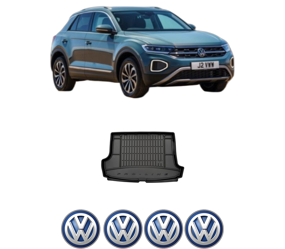 Tavita Portbagaj Volkswagen T-ROC (A11, D11) din 2017-2021, Protectie Portbagaj Auto, 4x Stickere auto cu Volkswagen