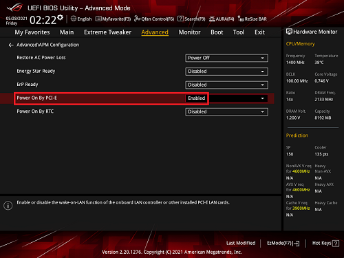 BIOS Setup to Enable WoL