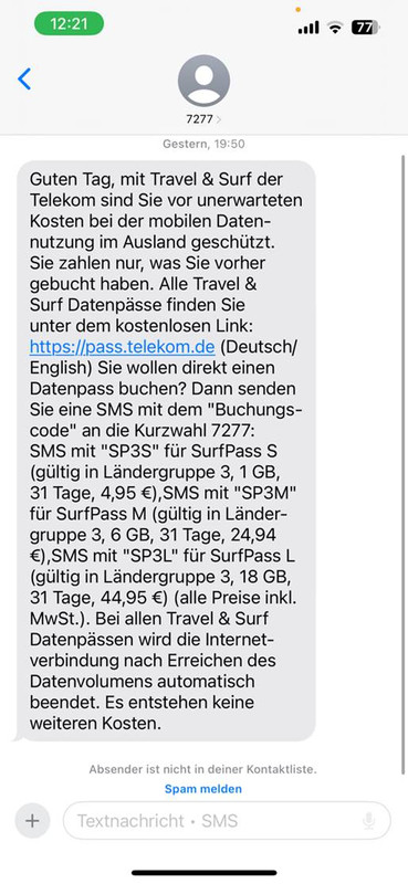 Telekom SMS über Roaming