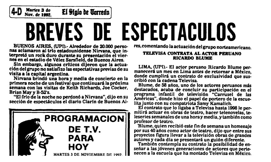 El Siglo de Torreón - November 3, 1992. p. 44