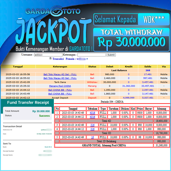 JACKPOT TOGEL DI PASARAN CHINA WD Rp 30.000.000,- DIBAYAR LUNAS