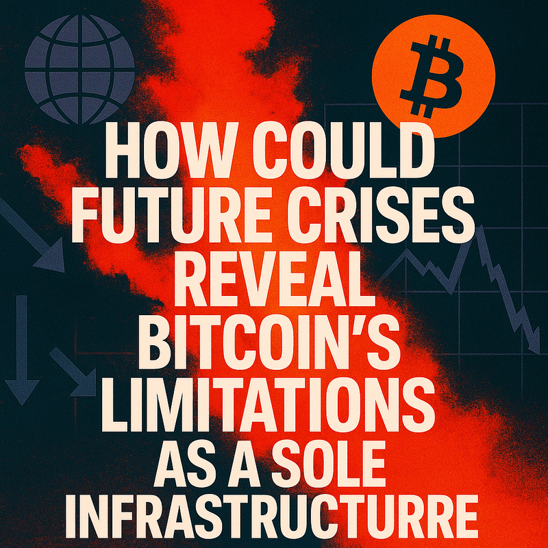 How could future crises reveal Bitcoin's limitations as a sole infrastructure