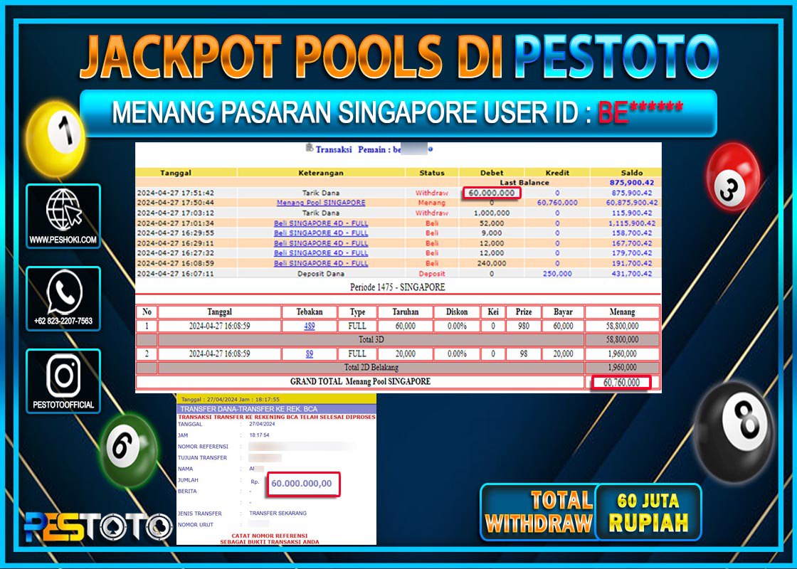 HANYA DI PESTOTO JP PASTI DI BAYAR LUNAS DAN CEPAT!!!!!! JP TOGEL { SINGAPORE  } Rp.60.000.000 !!!!!