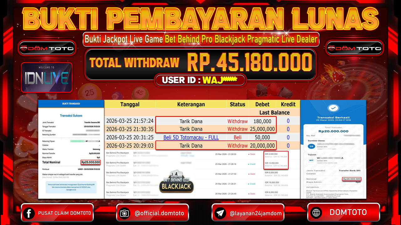 JACKPOT LIVEGAMES Bet Behind Pro Blackjack Pragmatic Live Dealer 25 MARET 2026