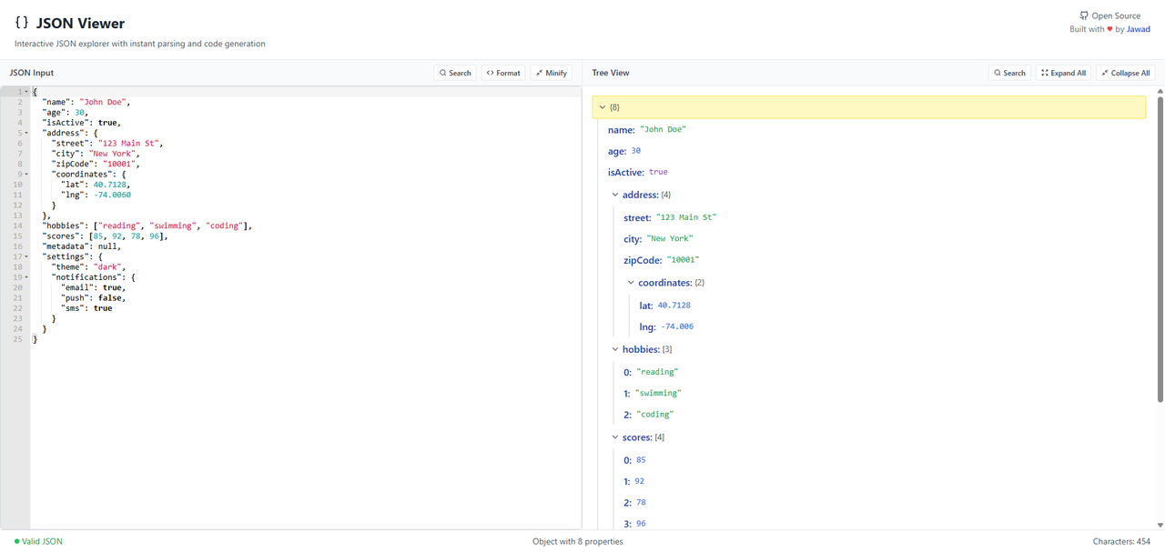 JSON Viewer Main Interface