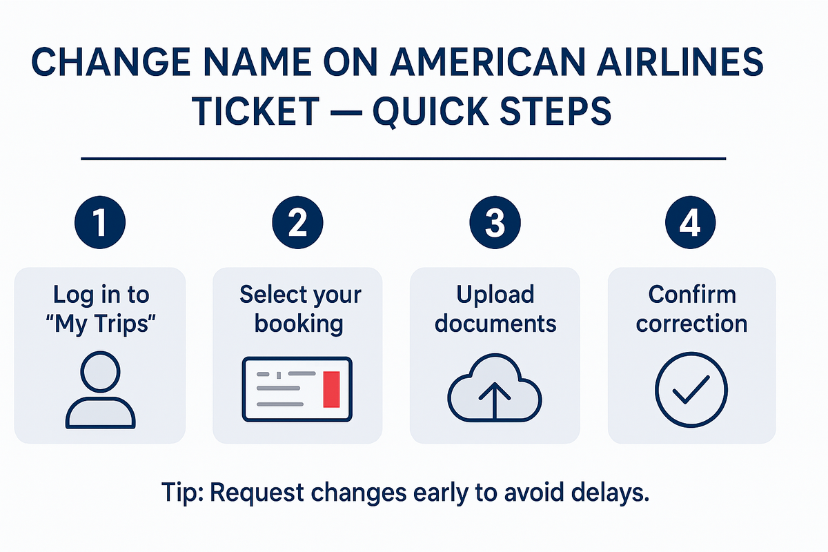 Steps for American Airlines change name on tickets process.