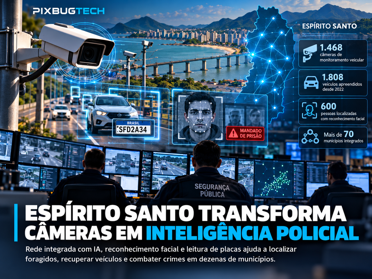 Espírito Santo transforma câmeras em inteligência policial e usa IA para localizar foragidos, recuperar veículos e combater crimes