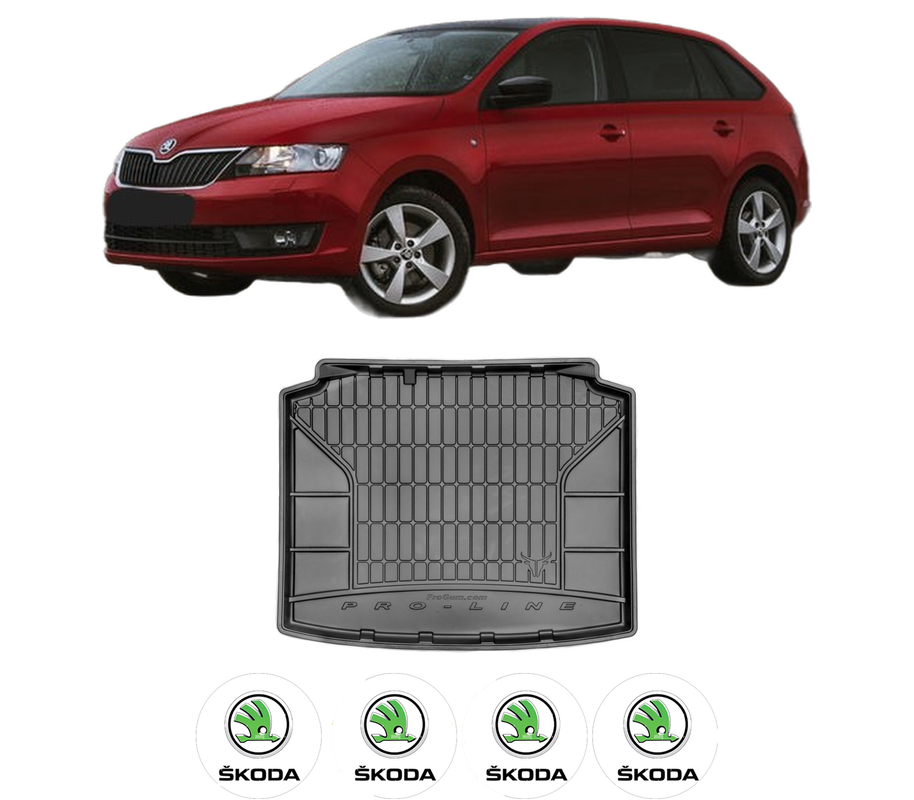Tavita Portbagaj SKODA RAPID Spaceback (NH1) din 2012-2019, Protectie Portbagaj Auto, 4x Stickere auto cu SKODA
