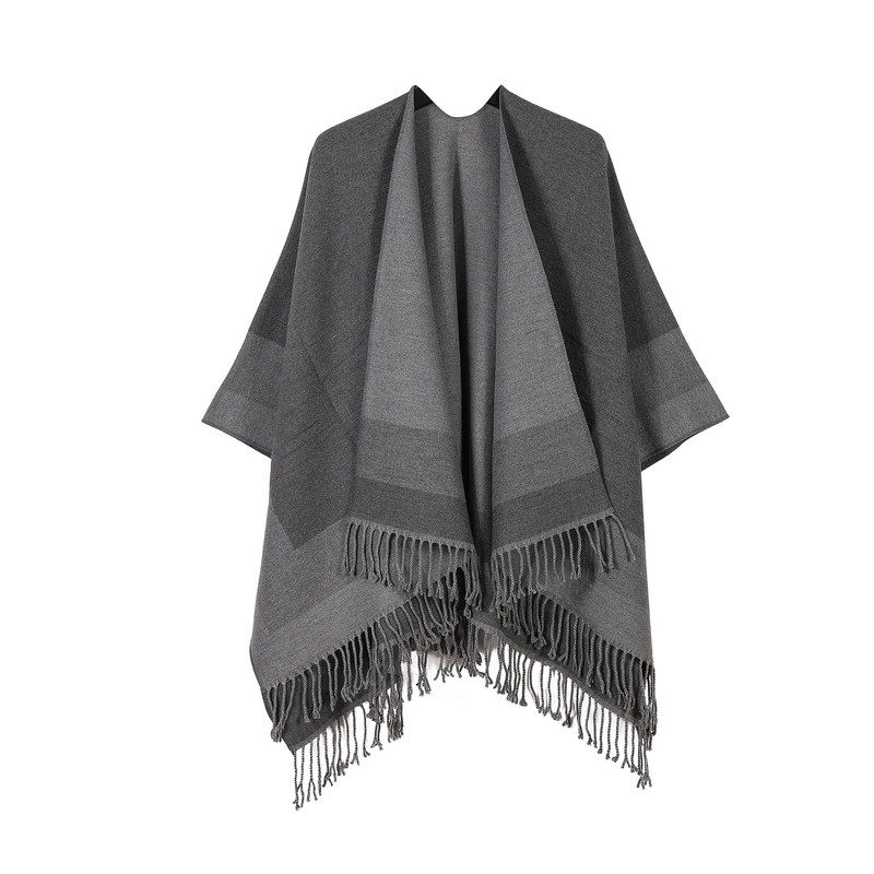Grey elegant women's tassel cape shawl scarf, multi-functional all-in-one warm and comfortable winter shawl scarf, convenient for home, travel, and office wear, stylish and beautiful with tassels.