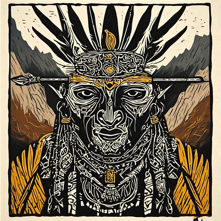 A-tribal-warrior-in-woodcut-st-11
