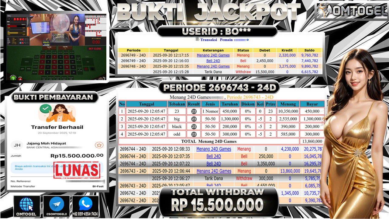 OMTOGEL JACKPOT LIVE GAMES 24D 15 JUTA DI BAYAR LUNAS ,-