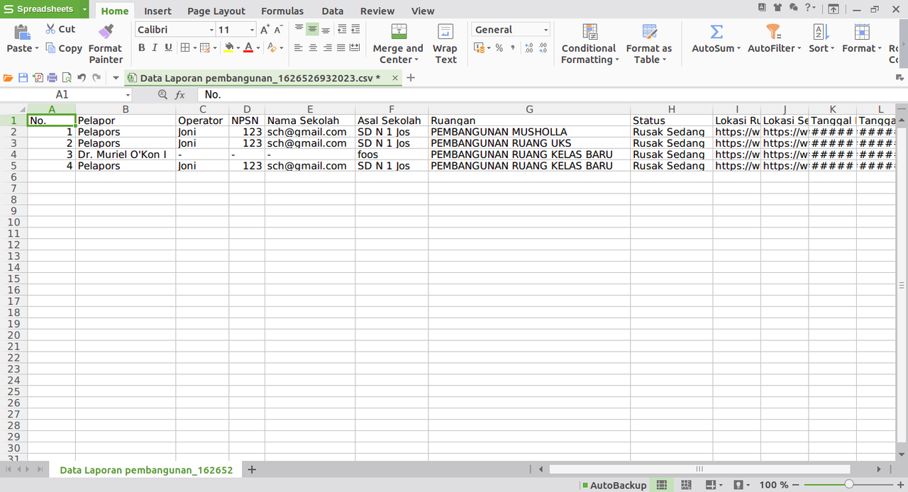 Hasil Export Data Laporan ke CSV Hasil Export Data Laporan ke CSV