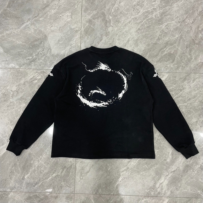 Kurevale Heavyweight Thermal Waffle Knit, back view, ouroboros dragon print