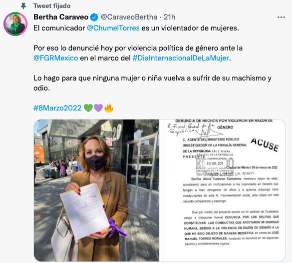 Senadora de Chihuahua denuncia formalmente al comunicador Chumel Torres