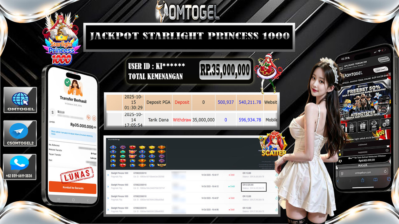 OMTOGEL JACKPOT PRAGMATIC PLAY STARLIGHT PRINCESS 1000 35 JUTA DI BAYAR LUNAS ,-