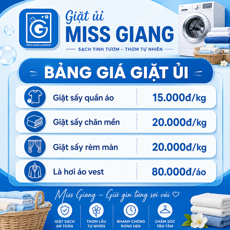 Bảng giá giặt ủi Buôn Ma Thuột 2026 - Miss Giang