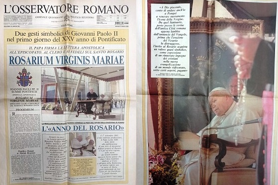 Ricorrenza ventennale/ Il 16 ottobre 2002 san Giovanni Paolo II firmò la “Rosarium Virginis Mariae” dans Apparizioni mariane e santuari Una-prima-e-ultima-pagina-storiche-de-L-Osservatore-Romano-del-17-ottobre-2002