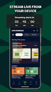Live sports streaming interface showing football match