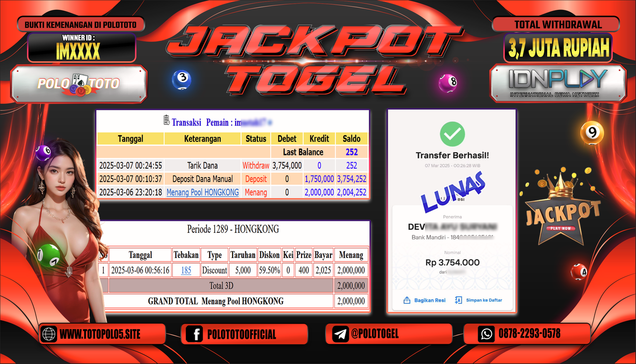 POLOTOTO JACKPOT TOGEL PASARAN HONGKONG Rp.3.754.000,-
