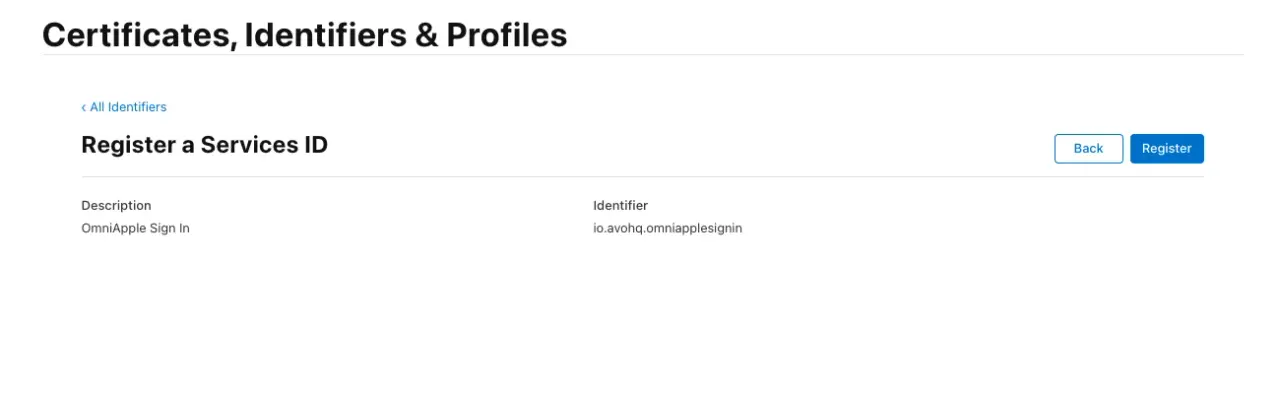 Confirm Services ID view