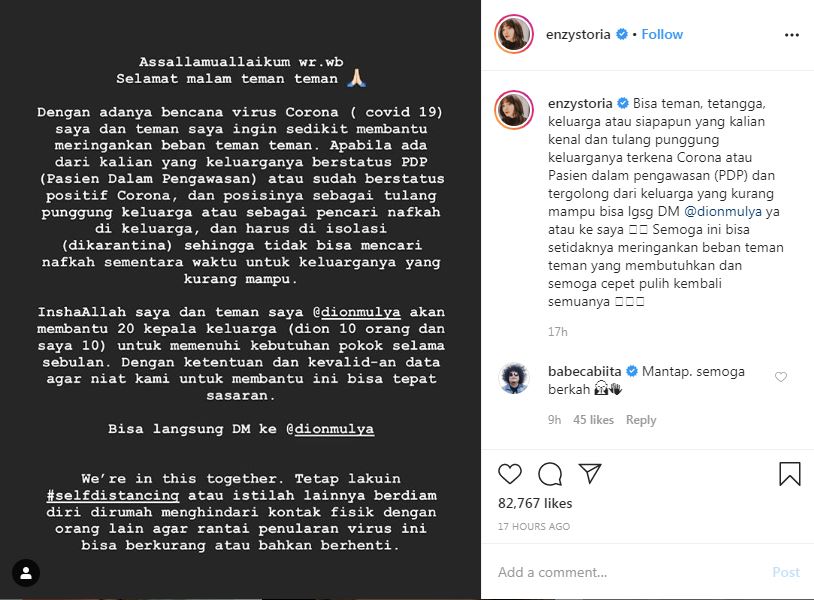 Enzy Storia galang donasi