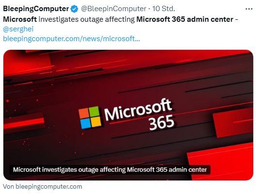 MS 365 Admin Center Ausfall