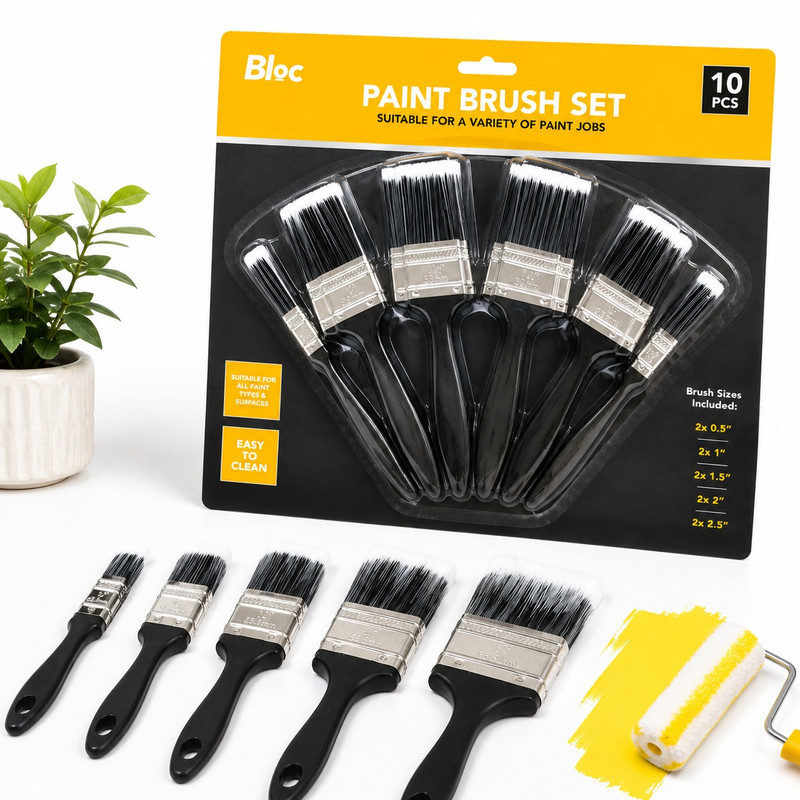 Complete 10 Piece Paint Brush Set with Five Brush Sizes