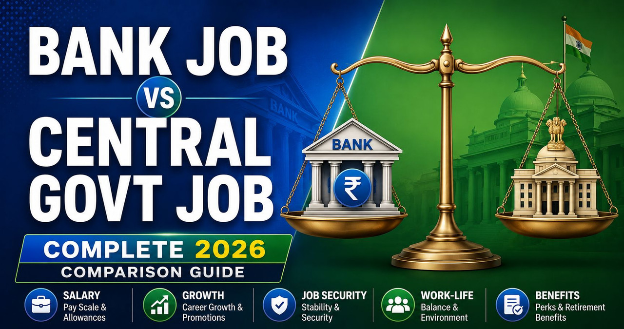 Bank Job vs Central Government Job — Which is Better in 2026? Complete Comparison Guide Bank Job vs Central Government Job 2026 Complete Comparison of Salary Career Growth Work Life Balance and Perks