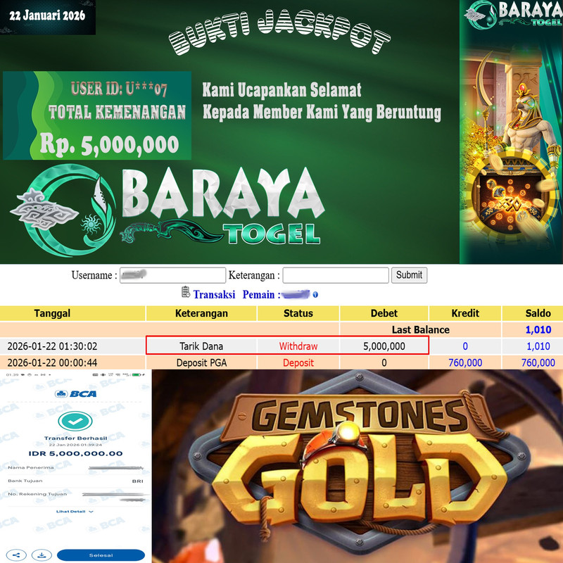 Rp. 5.000.000.- WD LUNAS DI BARAYATOGEL