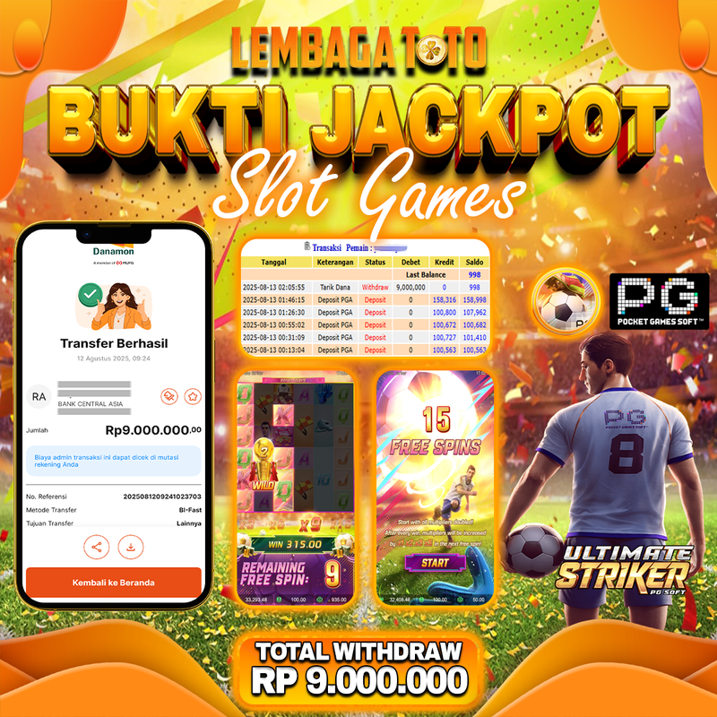 BUKTI JACKPOT 13 AGUSTUS LEMBAGATOTO ULTIMATE STRIKER  Rp.9.000.000,- LUNAS