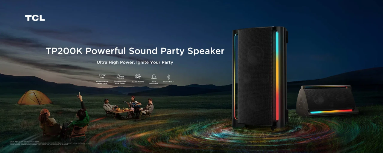 Bocina TCL TP200K Party Speaker con luces dinámicas.