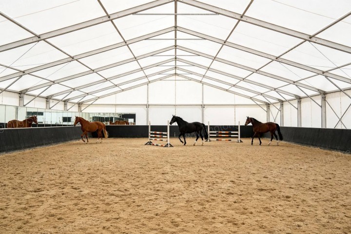 Equestrian club facility tent with member reception and training classrooms