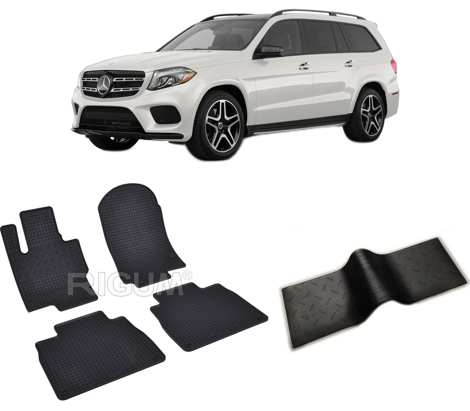Set covorase auto MERCEDES GLS II X167 din 2019-PREZENT, cu covoras tunel median, CAROSERIE SUV, Presuri cauciuc 100%, compatibil cu autoturismul MERCEDES GLS II X167, Rigum