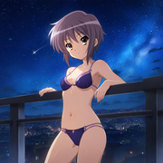 1girl, nagato yuki (suzumiya haruhi no yuuutsu),  Leaning on a rooftop railing,  s-3779574017