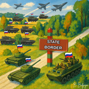 Dozens of Russian tanks and aircraft cross the state border.