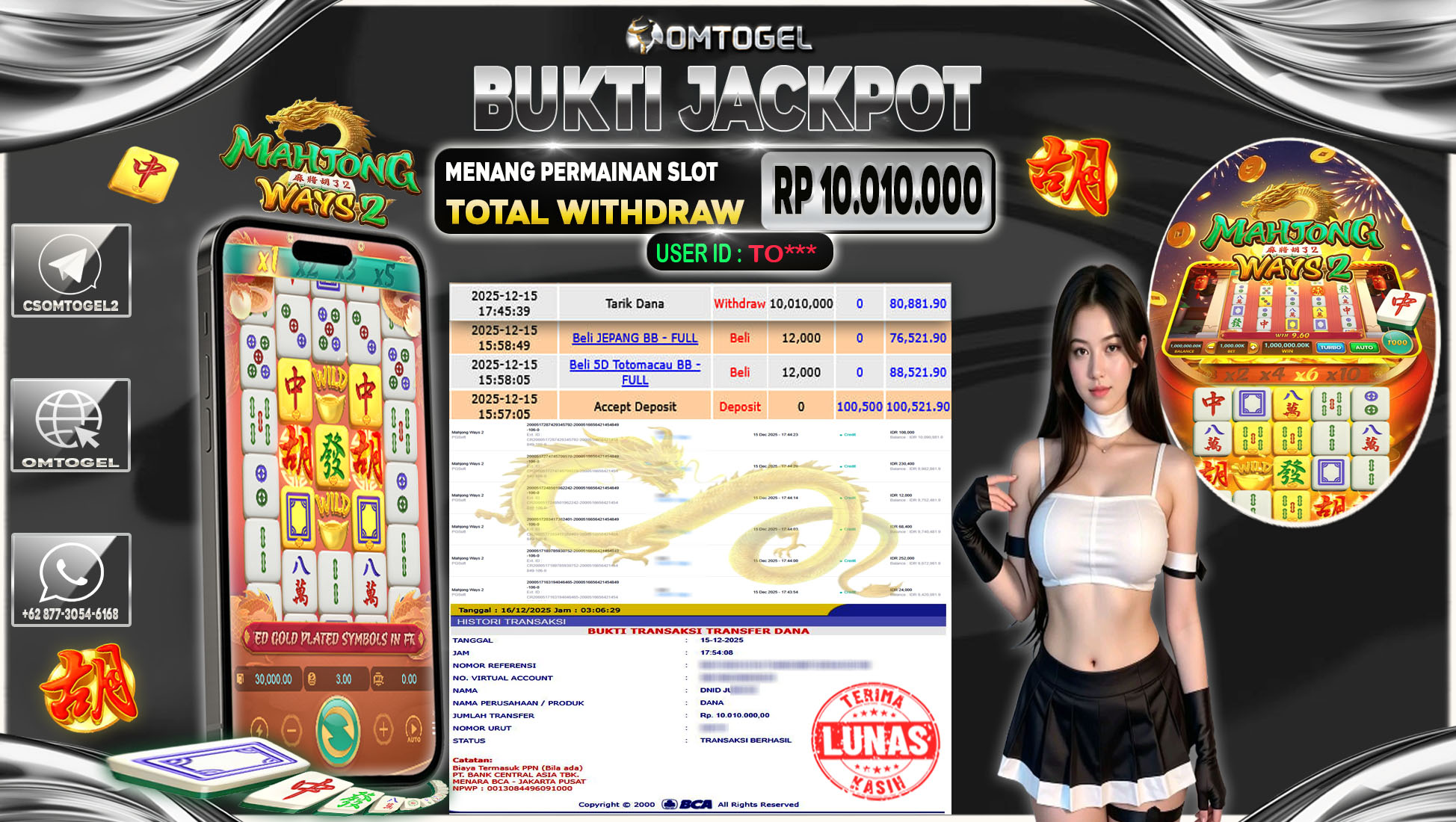 OMTOGEL JACKPOT PGSOFT MAHJONG WAYS ,10 JUTA DI BAYAR LUNAS ,-