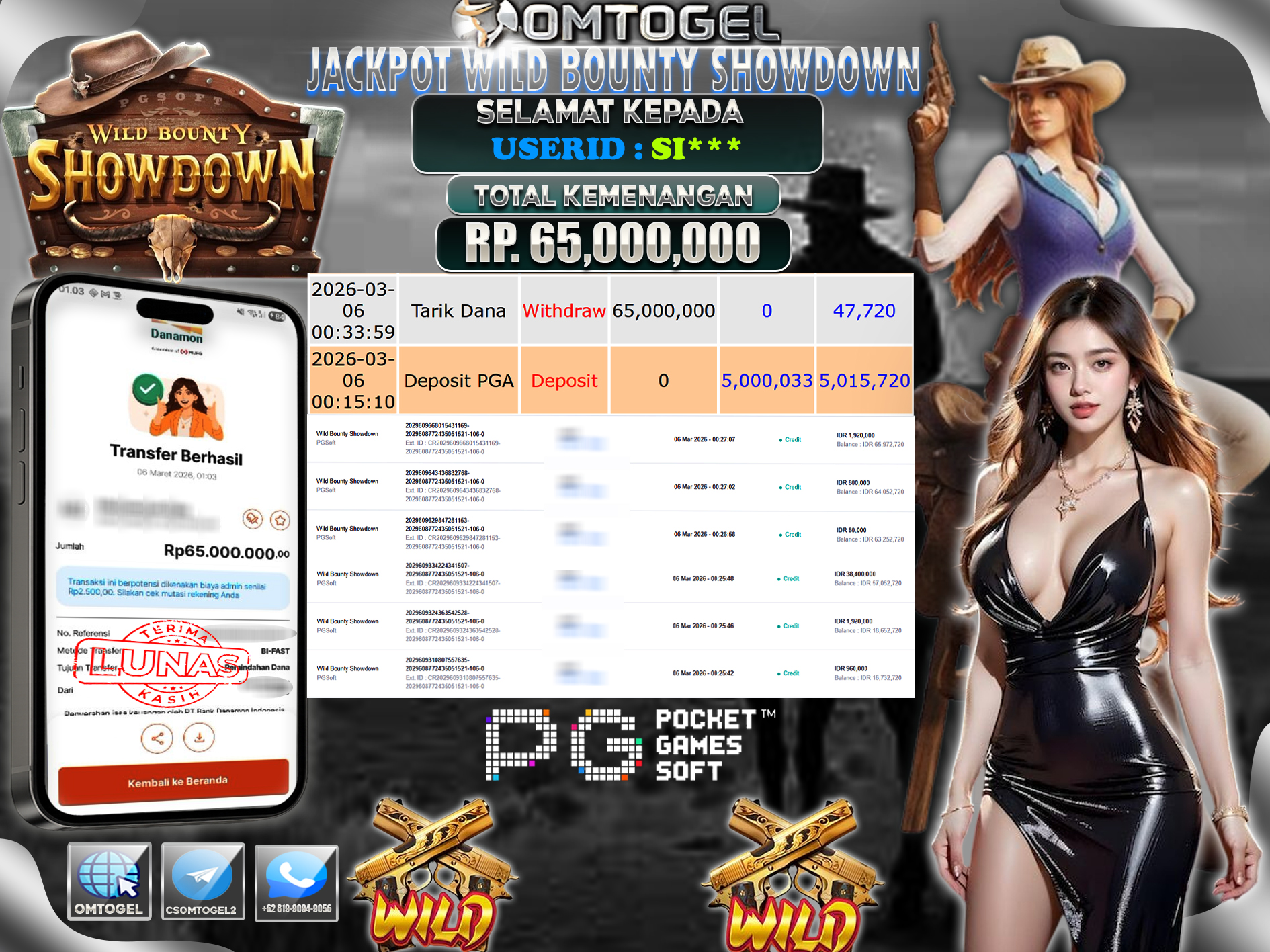 OMTOGEL JACKPOT PGSOFT WILD BOUNTY SHOWDOWN, 65 JUTA DI BAYAR LUNAS ,-