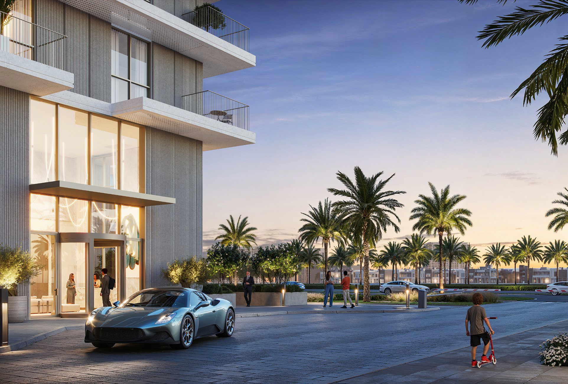 Parkland by Emaar exterior architecture in Dubai Hills Estate adjacent to Dubai Hills Park showcasing contemporary residential design and landscaped podium — Distress Deal opportunity