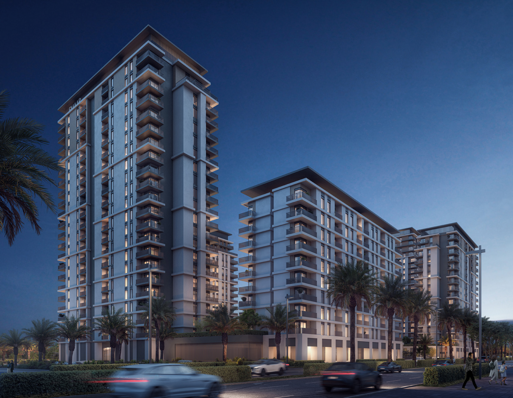 Park Lane Dubai Hills Estate exterior architectural view by Emaar showcasing modern residential towers and landscaped surroundings Distress Deal