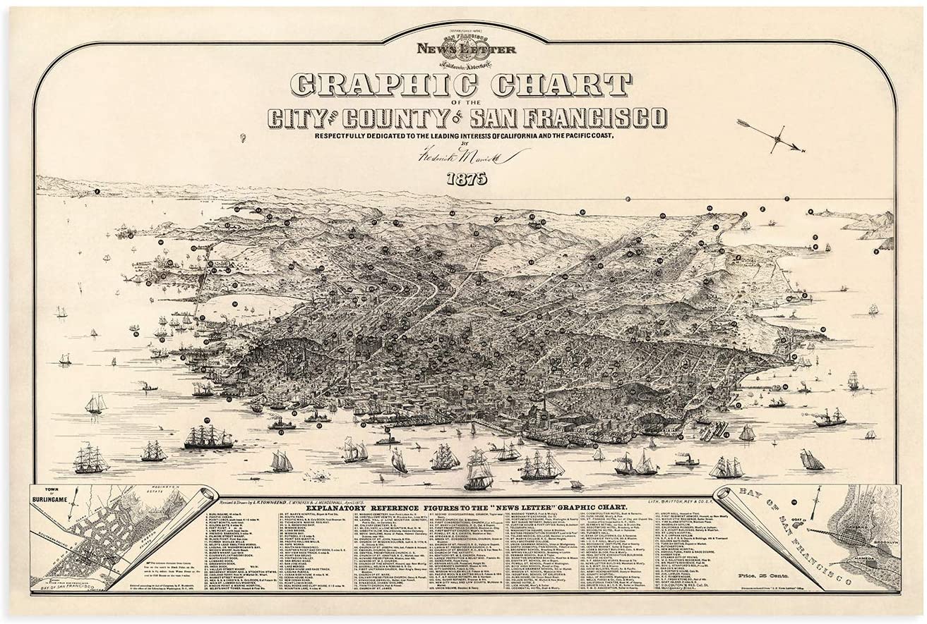 1875 Graphic Chart of San Francisco Map Print - San Francisco Wall Art Poster - Picture 24 of 24
