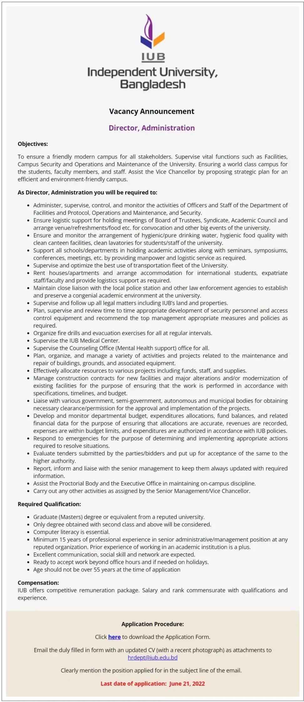 IUB Job Circular