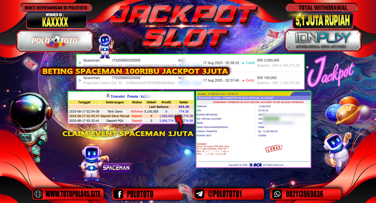 POLOTOTO JACKPOT SLOT SPACEMAN Rp.5.100.000,-