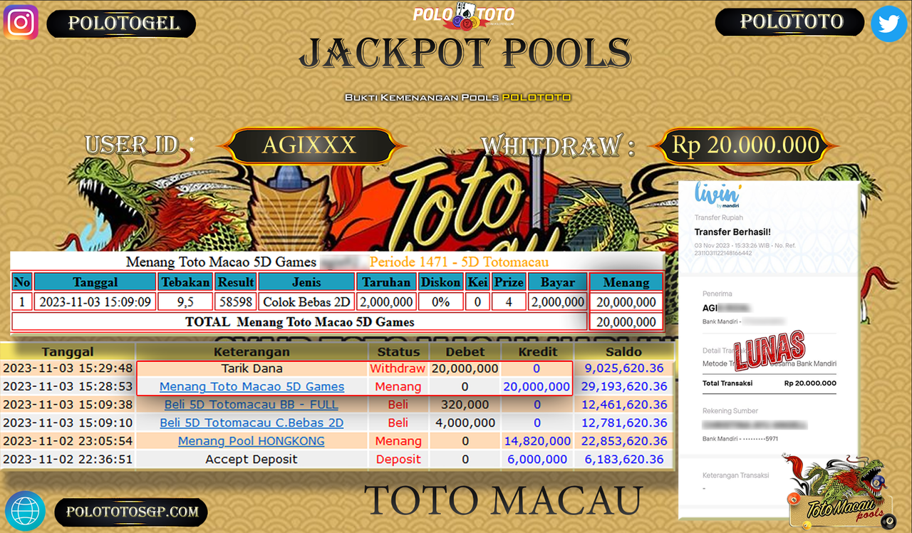 HANYA DIPOLOTOTO JACKPOT BERAPAPUN DIBAYAR LUNAS!!!